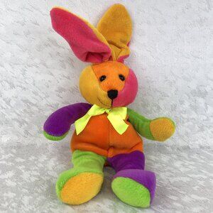 R.A.C. Vintage Vibrant Rainbow Easter Bunny Rabbit Plush 13” Colorful Decor